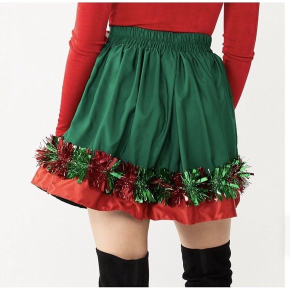 New Love & Let Love Candy Cane Skater Skirt Tinsel Trim Juniors Size XS Green - Picture 2 of 16